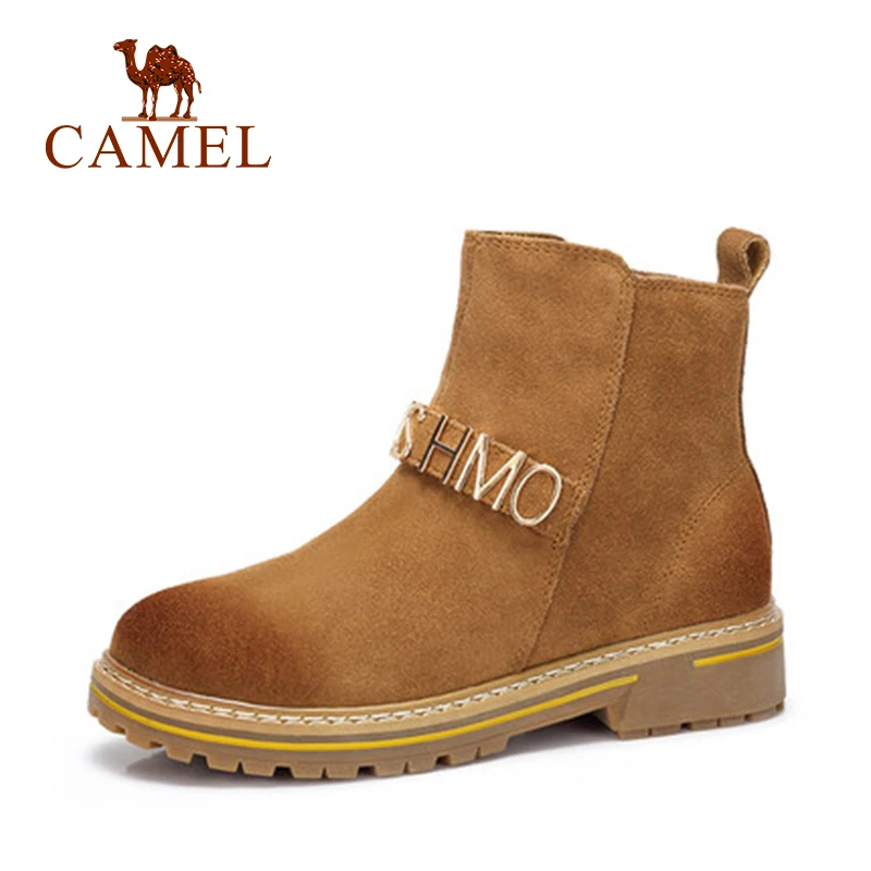 

CAMEL Fashion Women Genuine Leather Ankle Boots Thick Heel Short Boots Shoes Women Casual Retro Style Martin Shoes Women