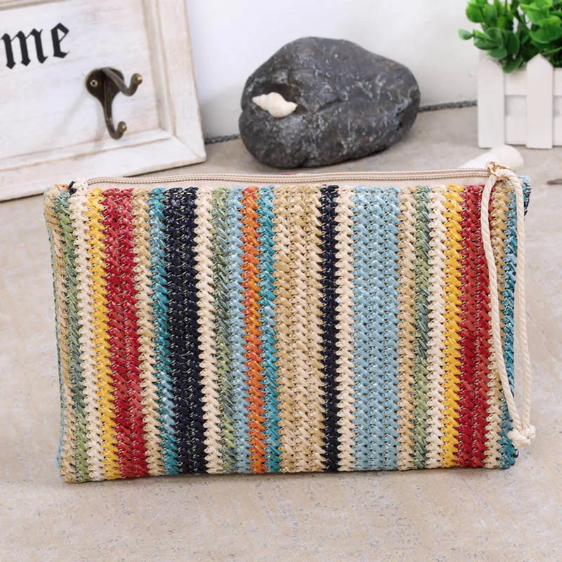 Women Daily Clutch Bag Female INS Popular Stripe Lady Mini Knitted Casual Handbag Holiday Hot Summer Beach Straw Bags SS3156 (7)
