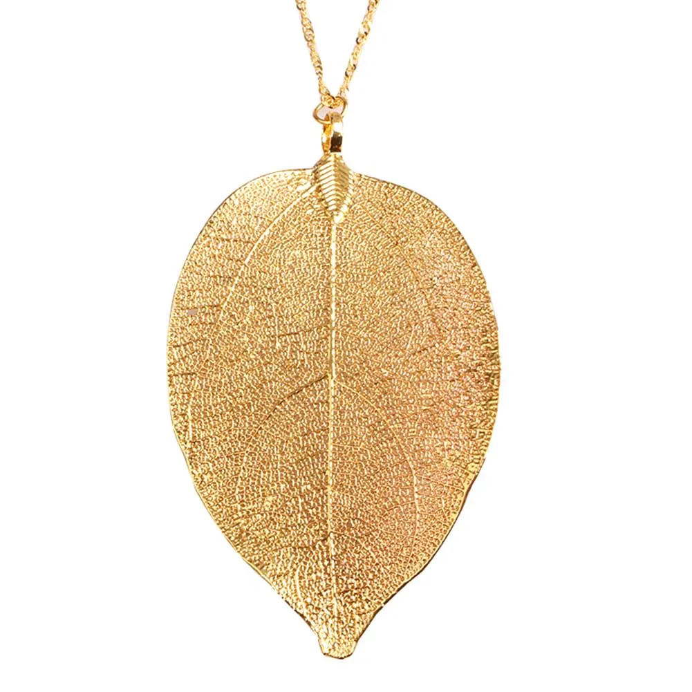 Cheap Fashion Jewelry Maxi Necklace Gold Color Chain Leaf Design