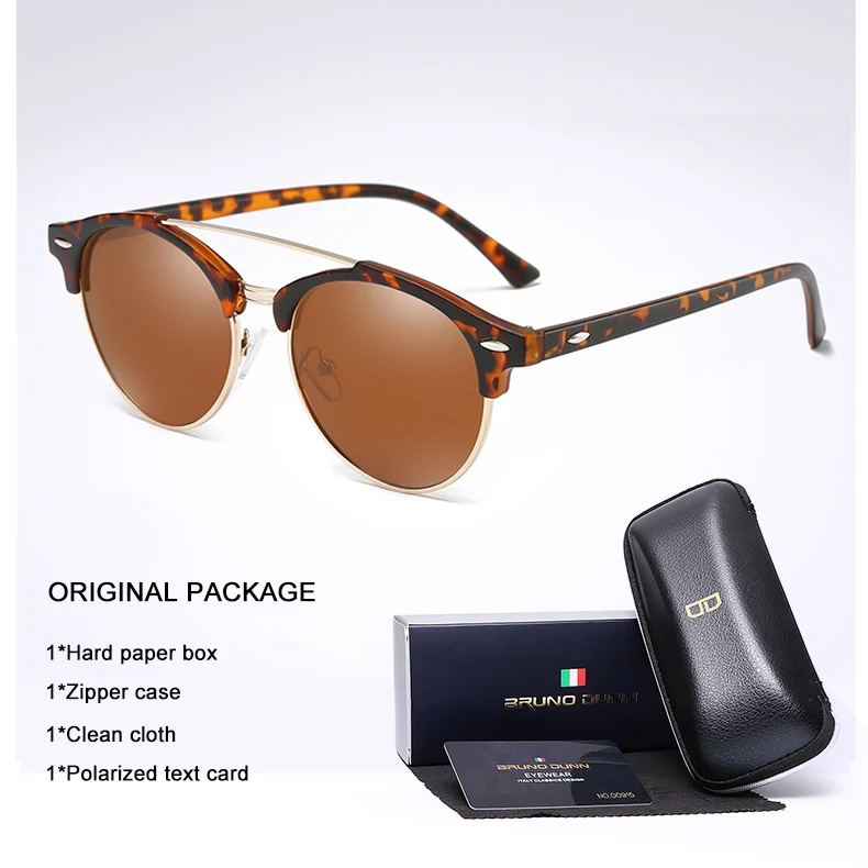 Bruno Dunn Classic Polarized Sunglasses Men Women Retro Brand Designer round Sun Glasses Female Male Fashion Mirror Sunglass ray - Цвет линз: as picture