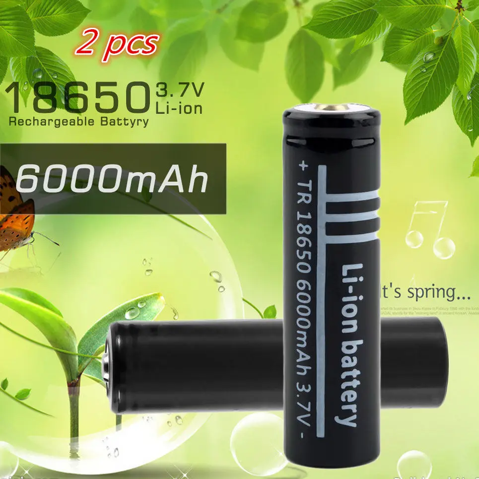 2 шт 18650 батарея Новинка 3,7 V 6000mAh 18650 литий-ионная аккумуляторная батарея для фонарика DP