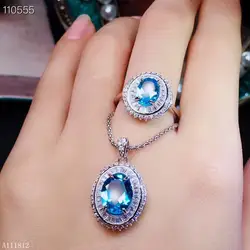 KJJEAXCMY бутик jewels стерлингового серебра 925 инкрустация голубой топаз кулон + цепочки и ожерелья кольцевой прибор Поддержка обнаружения