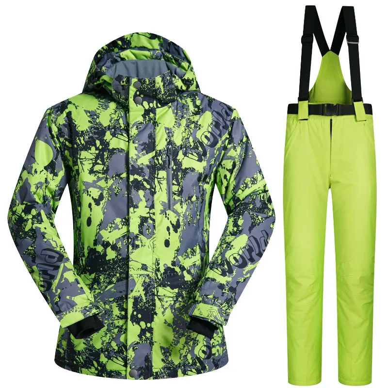 Фирменный Зимний лыжный костюм для мужчин, лыжная куртка и брюки, водонепроницаемые супер теплые костюмы для сноуборда, лыжные и сноубордические куртки для мужчин - Цвет: LH And Green