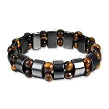 Vintage Unisex Artificial Hematite Wood Beads Magnetic Bracelet Bangle Jewelry