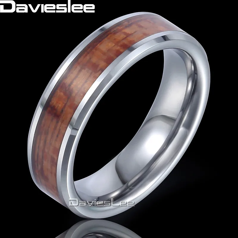 

Davieslee Wood Inlay Band Ring Mens Boys Wedding Engagement Tungsten Carbide Silver 6mm DTR31
