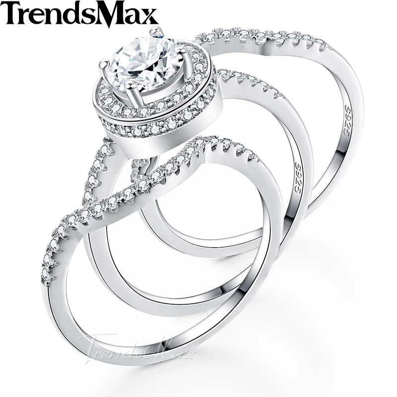 Trendsmax Round Cut Cubic Zirconia Women Girls Band Ring 925 Sterling Silver Wedding Engagement 3-7.2 Carat KSRM02