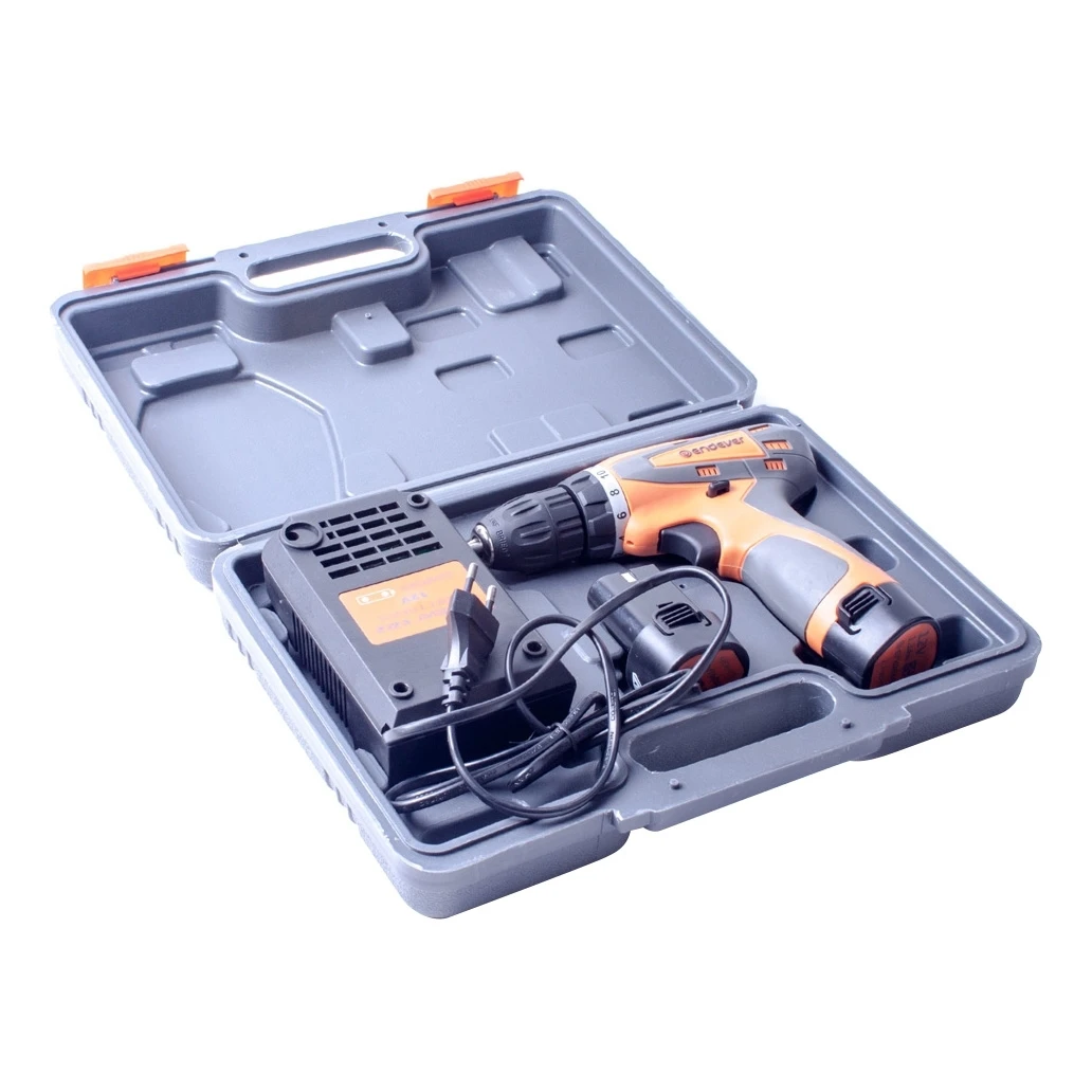 Дрель-шуруповерт аккумуляторная Endever Spectre-2010 ( Li-Ion аккумулятор напряжением 12 В и емкостью 1300 мА/ч, реверс, крутящий момент 16 Нм, максимальный диаметр по дереву - 14 мм / по металлу - 8 мм, прорезиненная рукоятка, пластиковый кейс)