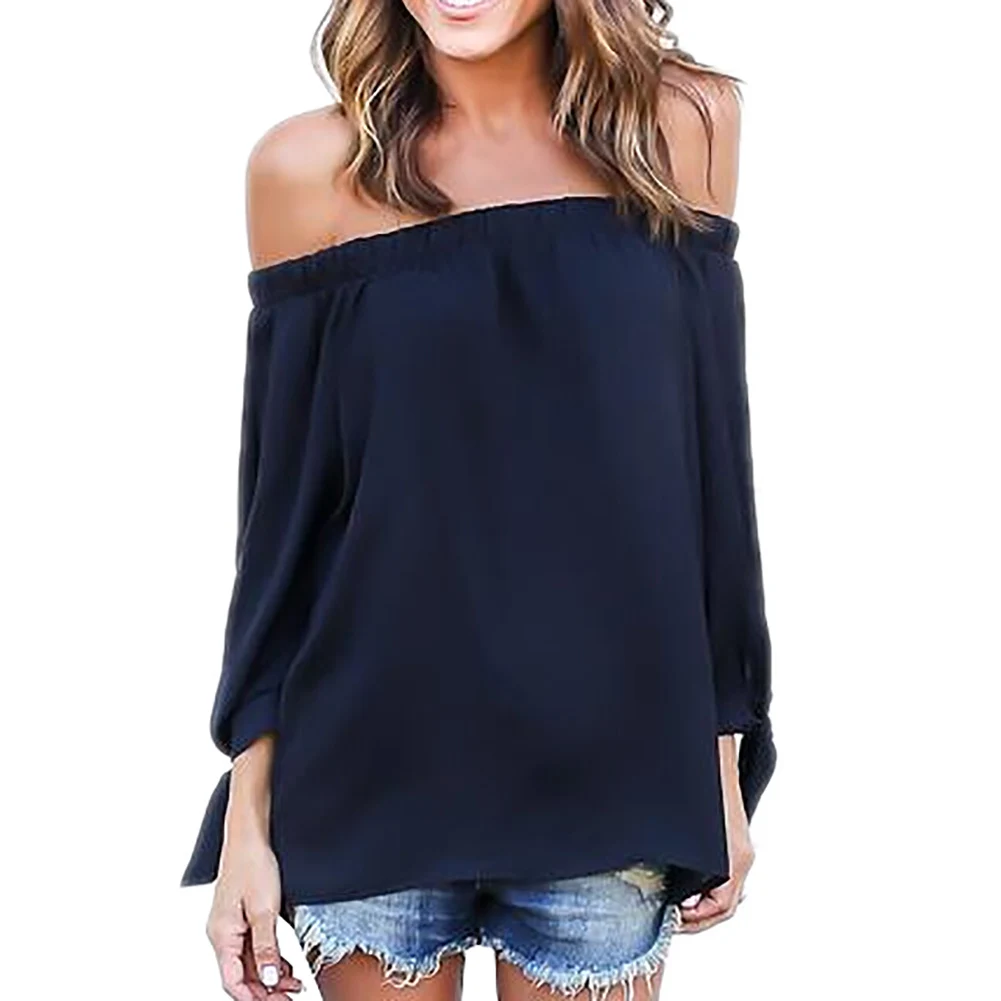 Women Sexy Strapless Off Shoulder The Word Collar Tops Shirt Blouse 4