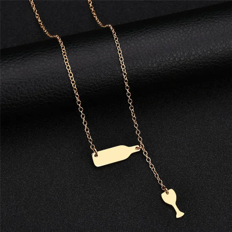 Necklace chain for women Wine Bottle Cup Long Pendant Necklace Statement Choker Chain collares mujer Collier ras de cou A15#N (4)