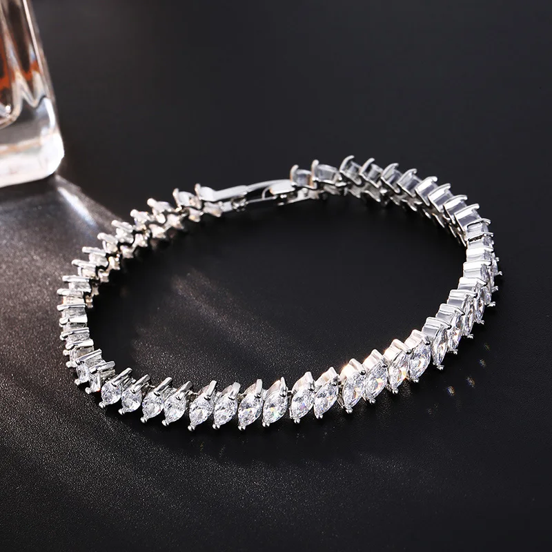 

CARSINEL Fashion 18cm Oval AAA Cubic Zircon Bracelet Romantic Rose Gold-color Bride Bracelets Wholesale BR0066