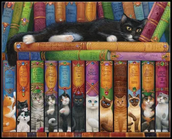 

Cat Bookshelf - Counted Cross Stitch Kits - DIY Handmade Needlework For Embroidery 14 ct Cross Stitch Sets DMC Color