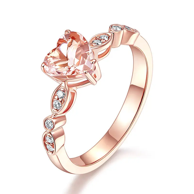 

Peacock Star 14K Rose Gold Wedding Engagement Ring 1.2 Ct Heart Peach Morganite 0.11 Ct Natural Diamonds