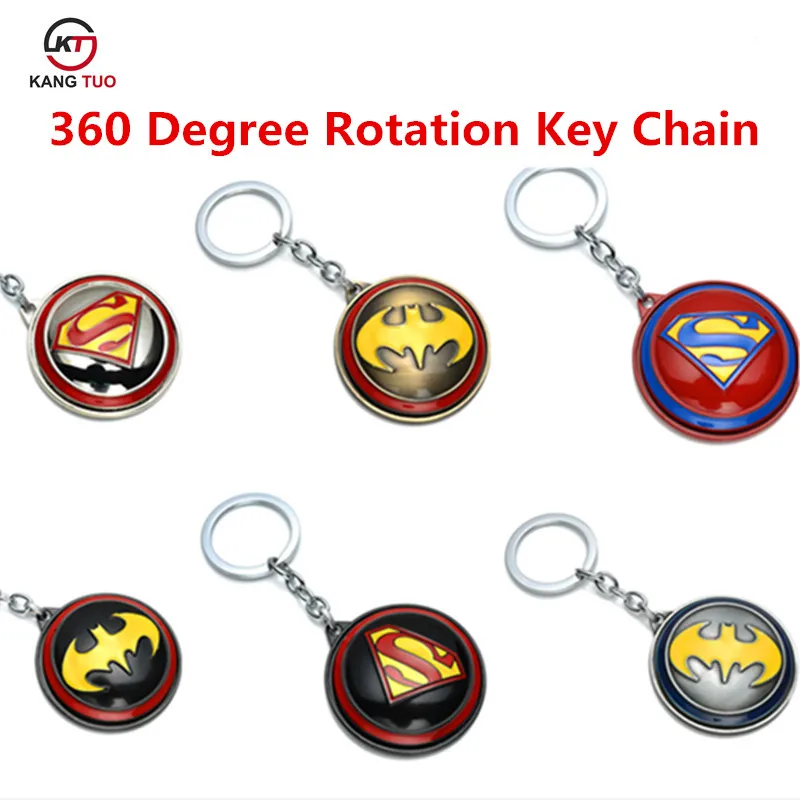 

Hot Movie Batman Superman Logo 360 Degree Rotation Metal Keychains Llaveros Of High Quality Car Key Chain Holder Souvenir Gifts
