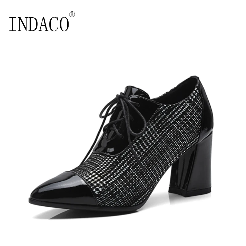 

2018 Autumn Fashion Plaid Ankle Boots Women Genuine Leather Korea Style High Heel Shoes 7.5cm