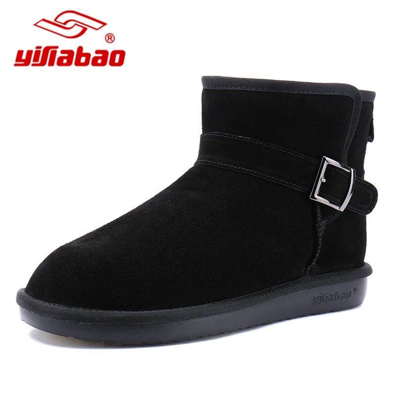 

YiFiaBao 2018 New Winter Men Boots Rubber Round Toe Skid Resistance Shoes Plush Suede Snow Boots Ankle Black Free Shipping