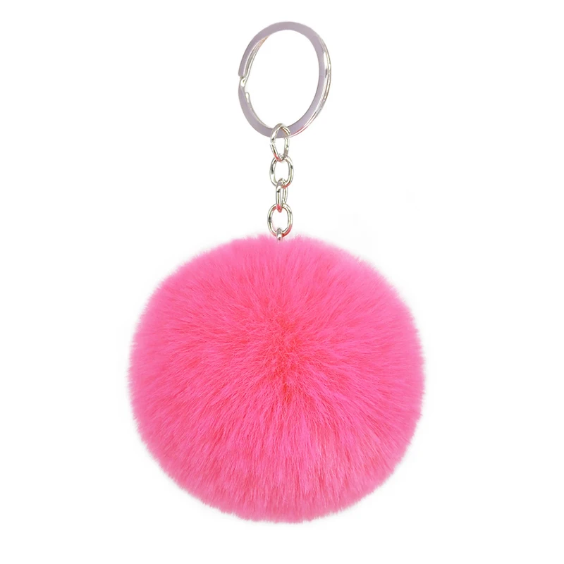 

Faux rabbit pompom 8CM keychain artificial Rex rabbit fur pendant ladies bag plush hang car keyring accessories holiday gifts