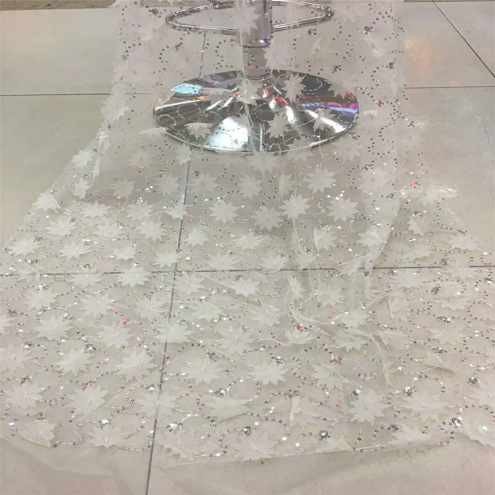 

Bridal African White Wedding Beades Lace French 3d Flower Sequin Embroidery Applique Tulle Fabric For Dress X625-1