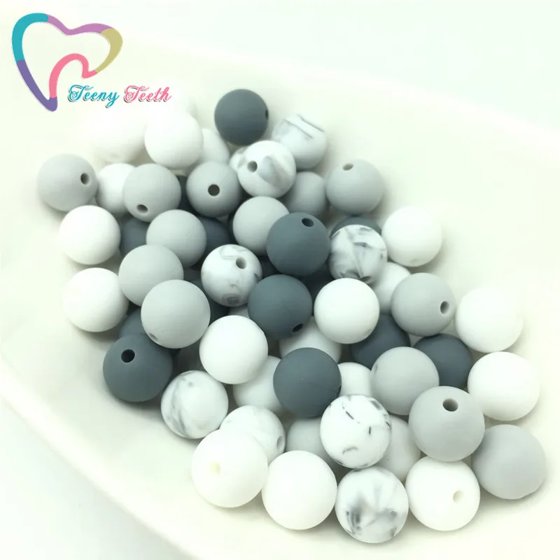 

Teeny Teeth 100 PCS Round 12-15 MM Silicone Beads Teething Baby Pendant Necklace Pacifier Chain DIY Silicone Soft Loose Beads