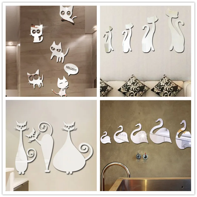 

Cartoon Cat Swan Crystal Acrylic Mirror Decorative Sticker 3D Wall Sticker Wall Decal Home Decol Home Decoration Shower Bathroom