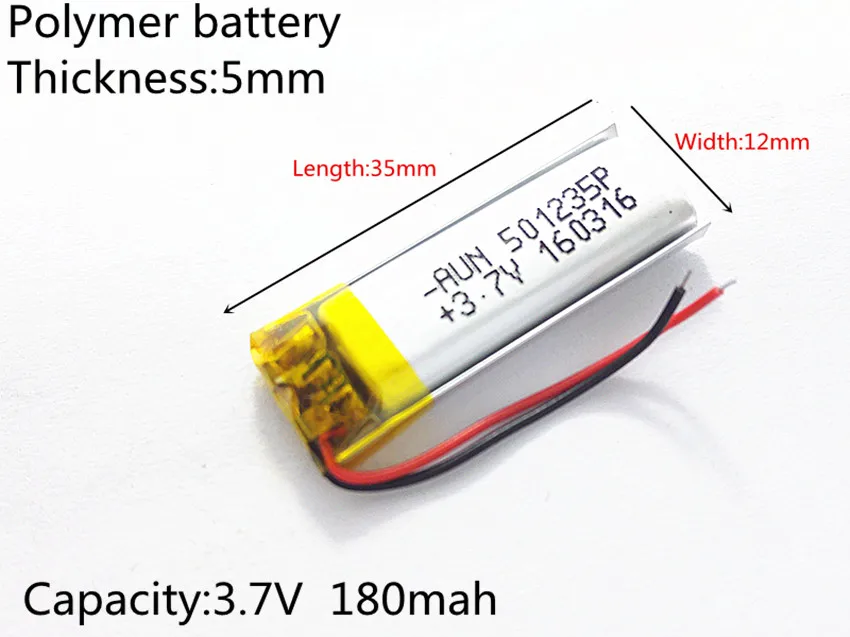 3.7V 180mAH 501235 Polymer lithium ion / Li-ion battery for TOY POWER BANK GPS mp3 mp4 cell phone speaker | Электроника