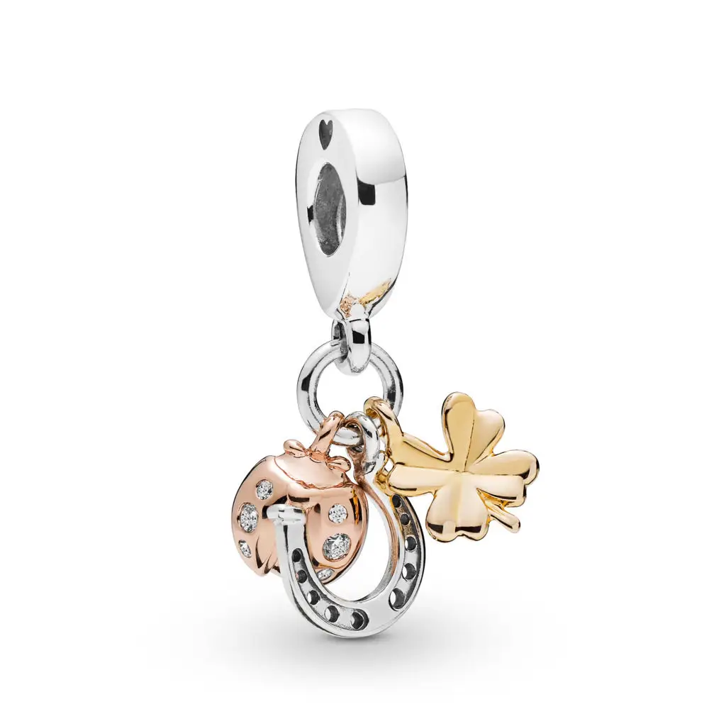 

2019 Spring Fit Pandora charms Bracelet Horseshoe Clover&Ladybird Charm 100% 925 Silver for Charms diy Jewelry making