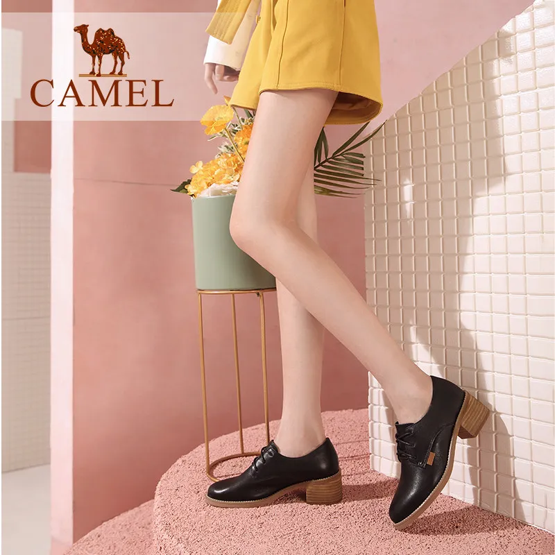 Simples Chameau Rétro Mode Med En Talon Cuir Pour Occasionnels Rose black Nouvelle Chaussures Printemps Pompes Rice Dames Véritable pink Femmes Robe rqwCr0g