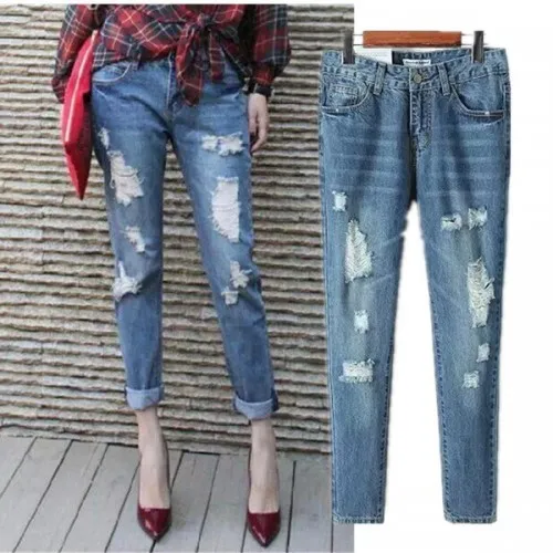 

Streetwear Fashion Female Ripped Denim Jeans