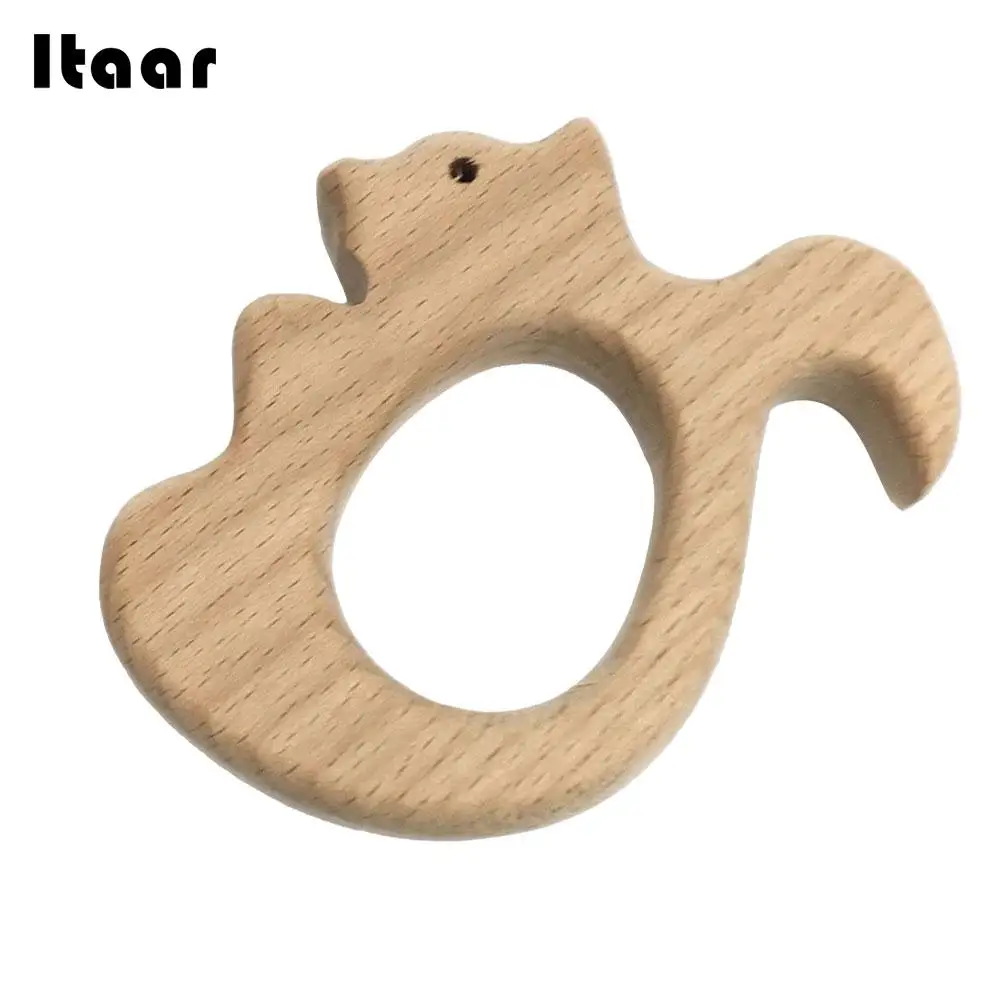 Cartoon Baby Teether Teething Toy Cute Safe Eco-Friendly Wood Horse Elephant Whale - Color: squirrel