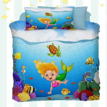 

Else 4 Piece Mermaid Under Blue Sea Tropical Fishes 3D Print Cotton Satin Baby Duvet Cover Bedding Set Pillow Case Bed Sheet