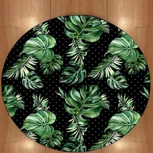 Черный пол на больших зеленых листьях в белый горошек Цветочный 3d принт Противоскользящий задний круглый ковер для гостиной ванной комнаты