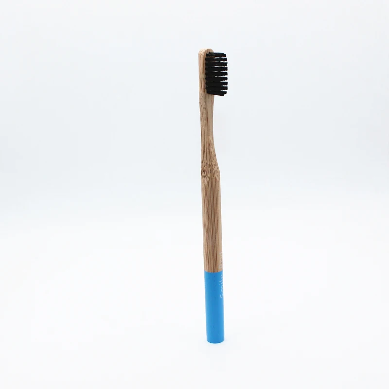 Радужная круглая зубная щетка с бамбуковой ручкой, 11 цветов, Бамбуковая зубная щетка, бамбуковое волокно, мягкие зубные щетки с деревянной ручкой и низким содержанием углерода - Цвет: Синий