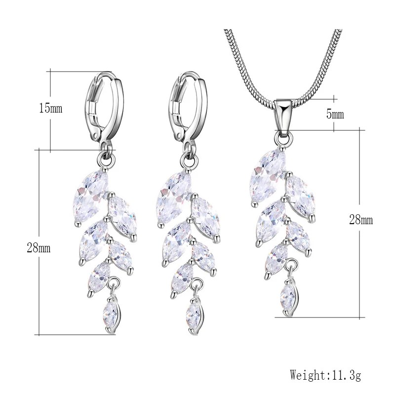 Комплект из колье и серёг серебристого цвета с фианитом|earrings necklace jewelry set|jewelry setsset