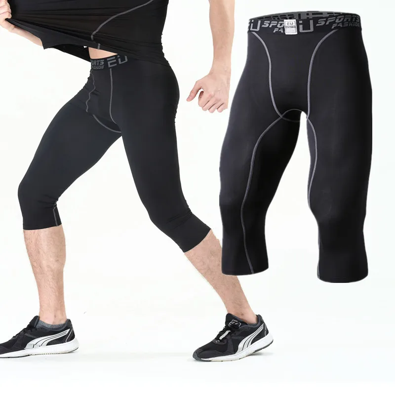 

Men Compression Base Layer Running Shorts Sport Kit Fitness Leggings Basketball Soccer Shirts Football Trousers Cropped Leg Vest