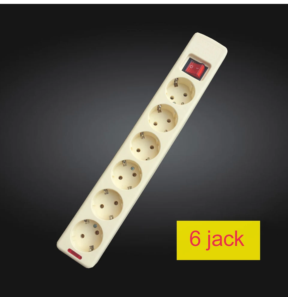 6 AC EU Plug Power No Wire Board Outlet Extension Socket Europe Button Switch Strip 3456 Hole Home Office Use (11)