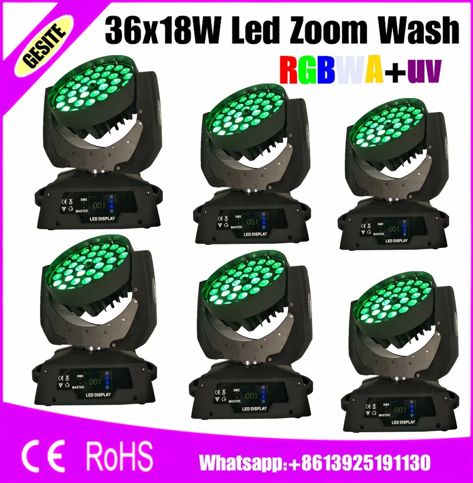 6pieces touch screen zoom wash led moving head light zoom effectin