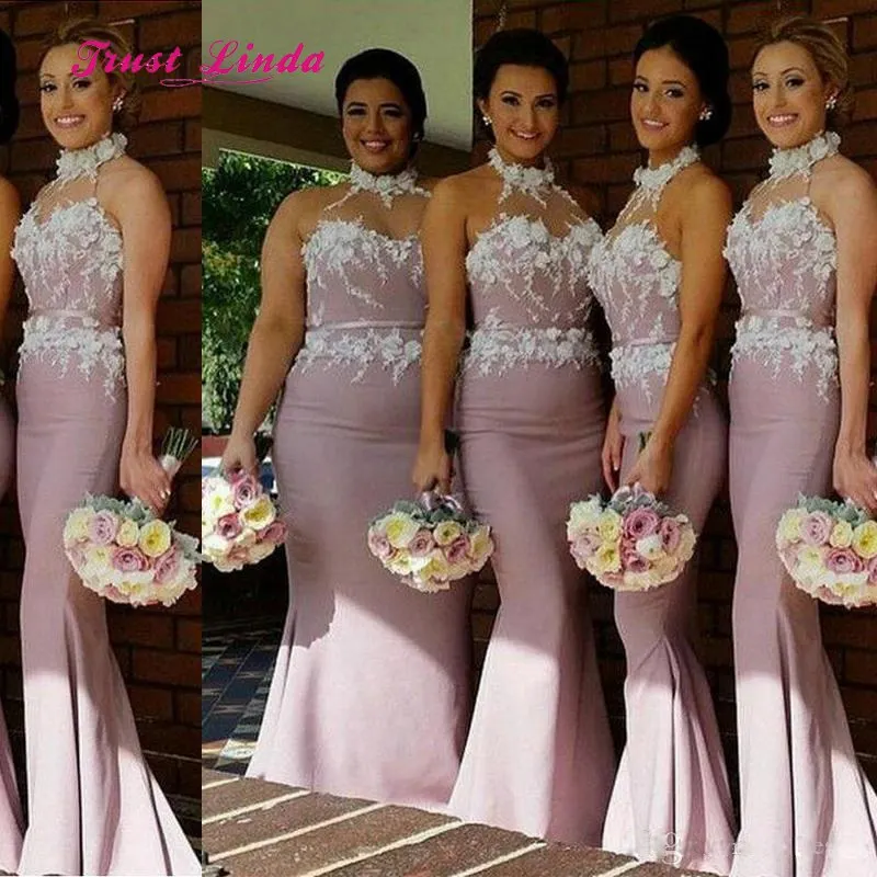 Vestidos De Damas De Honor Boda dusty розовые платья подружек невесты с аппликацией, топ с бретелькой, длинное платье подружки невесты - Цвет: dusty pink