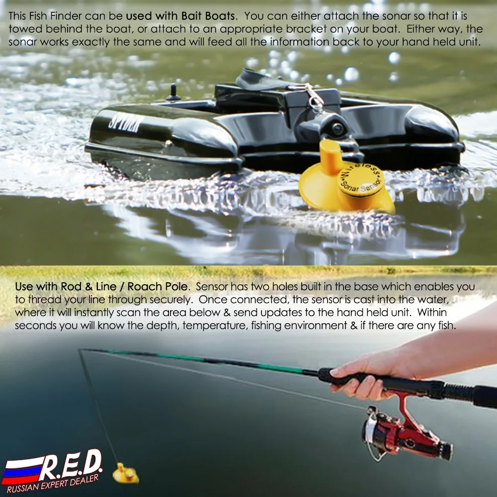 Versão sem Fio Intervalo de Profundidade Inventor dos Peixes Lcd a Cores Russo Fishfinder Sorte Visor 40m Fish Finder Ffcw1108-1 16 Visor LCD a cores 40m Intervalo de