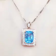 Натуральное ожерелье из голубого топаза кулон 2.4ct драгоценный камень 925 Серебро для мужчин или женщин# GL18080507