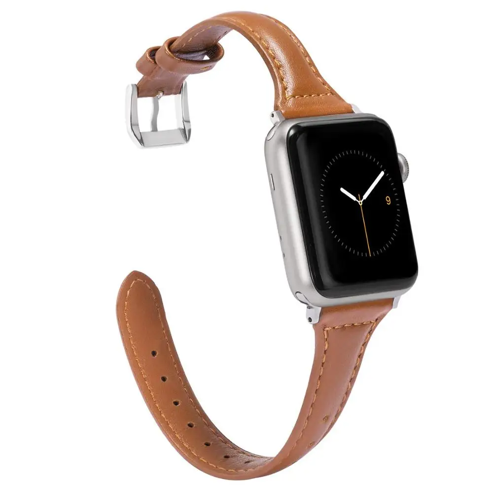 Toyouths тонкий кожаный ремешок для Apple Watch iWatch женский мужской спортивный ремешок тонкий браслет для отдыха Serise 1 2 3 4 - Цвет ремешка: Brown