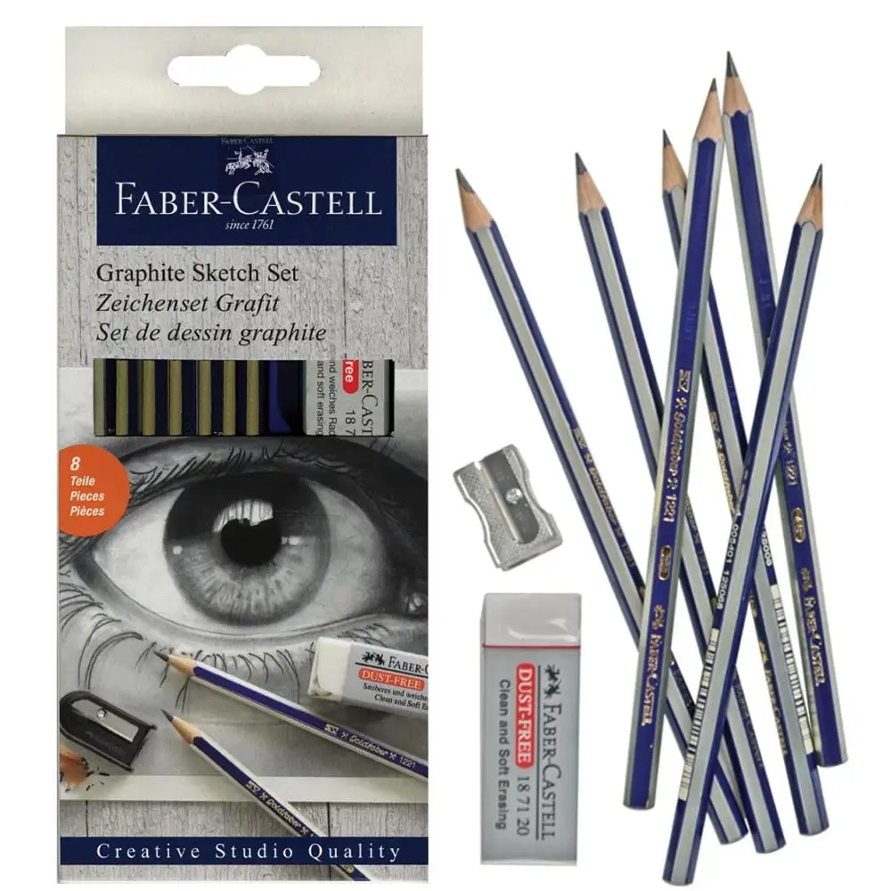 Faber Castell графит эскиз комплект 6 шт. карандаши, точилка, ластик, 2 H, HB B пижамы для малыша, 2B, 4B, 6B