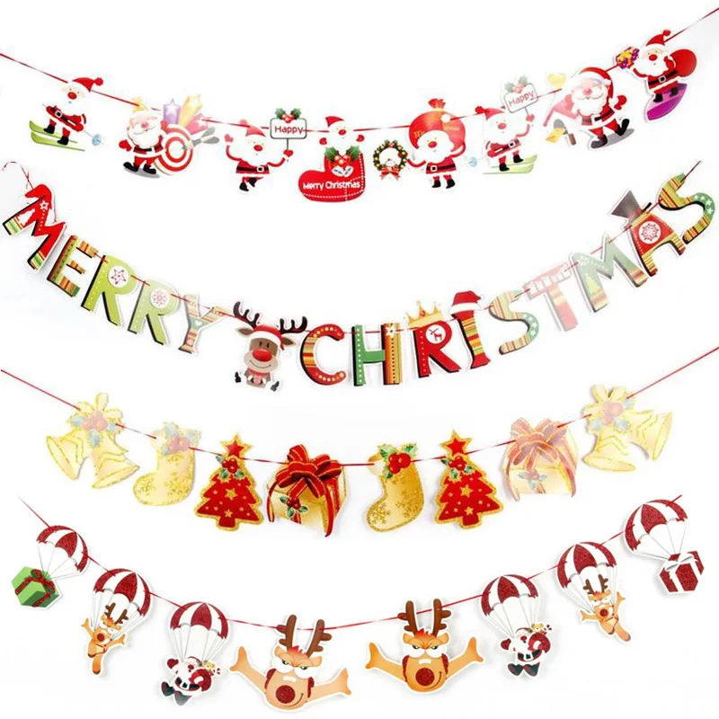 

2.5m Long Christmas Santa Claus Elk Paper Bunting Banners Flags Christmas Banner Happy Decoration Wedding Party Supplies 1 Set