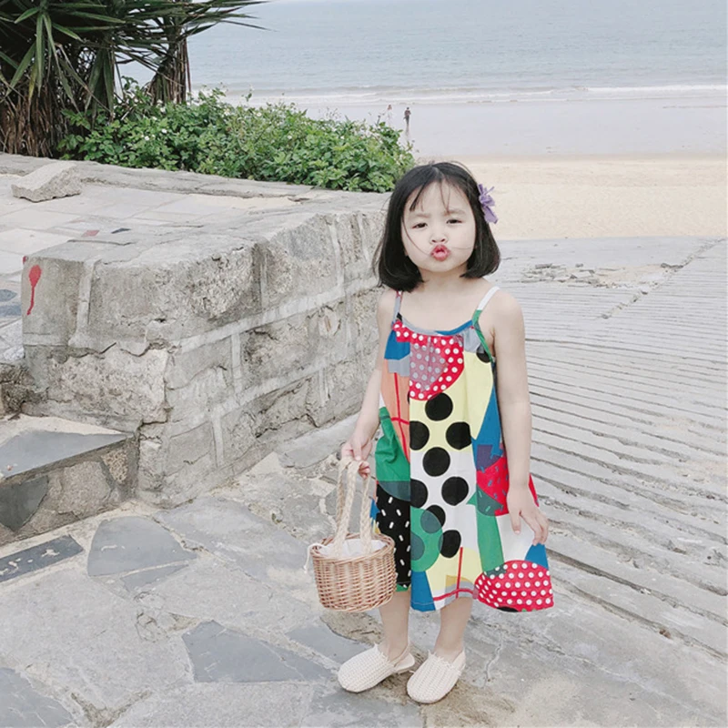 

Korean Fashion Summer kids' Dress Colorful Dot Open Back Sleeveless Fairy Princess Girls Dresses Baby Girl Children's Clothing