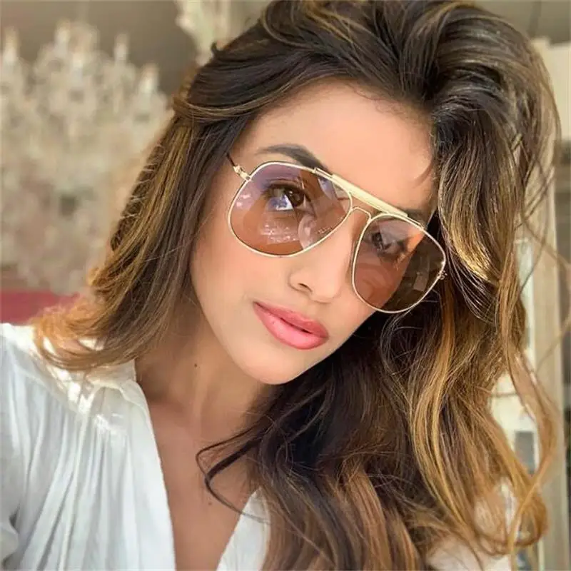 

Oversized Pilot Sunglasses Women 2019 Fashion New Designer Feminine Glasses Metal Big Frame Men Candy Color Sunglasses UV400