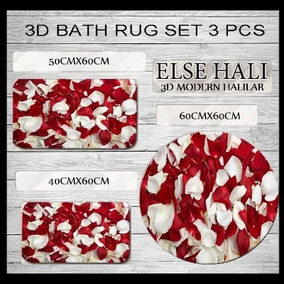 

Else Red Roses Leaves Leaf Floral Flowers 3d Print Non Slip Microfiber 3 Piece Bath Mat set for Bathroom 60x60cm 50x60cm 40x60cm