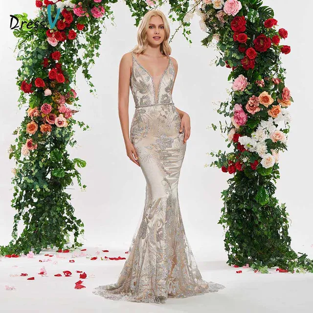 Red Backless V-Neck Mermaid Wedding Dress