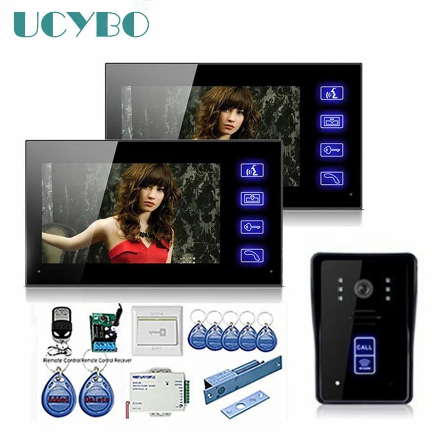 

7" LCD Video door phone doorbell Intercom system home doorphone camera 2 monitors RFID Card Door Button Electric Lock EMKeyfob