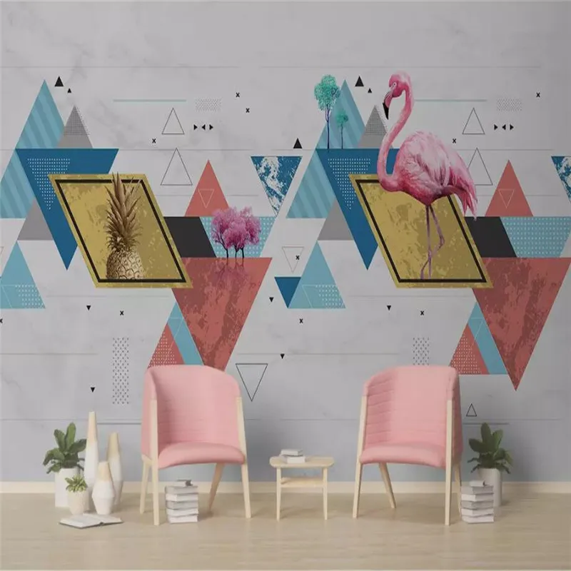 Custom 3d wallpaper mural personality geometric flamingo living room bedroom wall - high-grade waterproof material Custom 3d wallpaper mural personality geometric flamingo living room bedroom wall - high-grade waterproof material