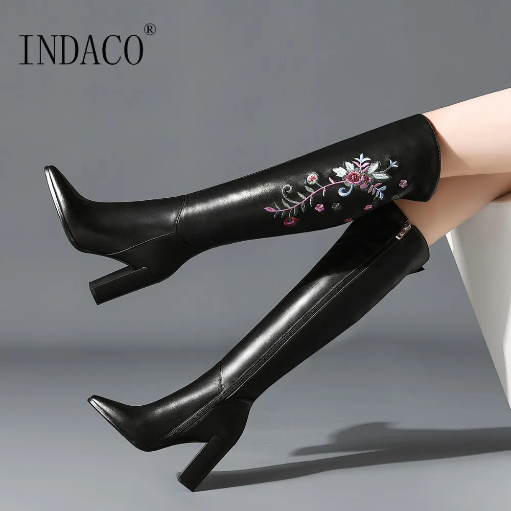 

Embroider Thigh High Boots Women Over the Knee Boots 2018 Knee High Boots New Leather Long Boots Fashion Cuissardes Femme Chauss