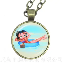 Betty Boop и Bimbo серии узор с фокусным расстоянием 25 мм круглый стеклянный кабошон ожередье подвеска ручной работы подарок для друзей колье для