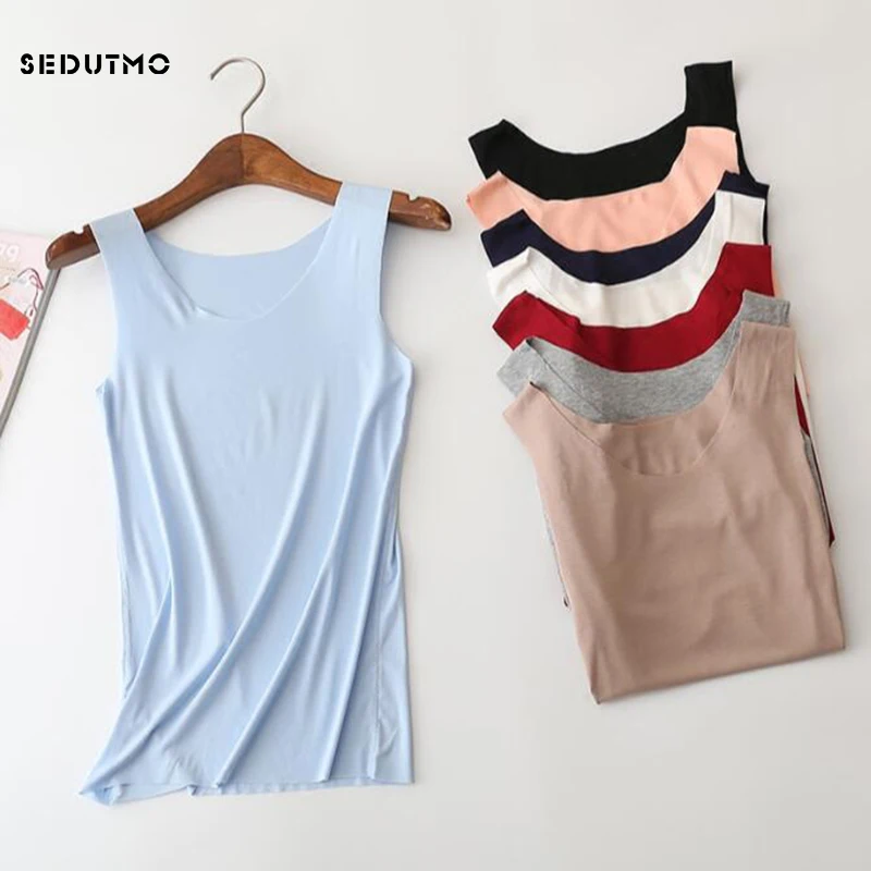 

SEDUTMO 2018 Summer Modal Tank Top Women T Shirt Crop Top Sleeveless Fashion Tee Casual Slim White Shirts ED268